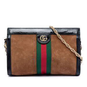 Pre-Loved Gucci Small Suede Web Ophidia Chain Crossbody